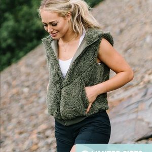 Zyia Olive Teddy Vest Hoodie